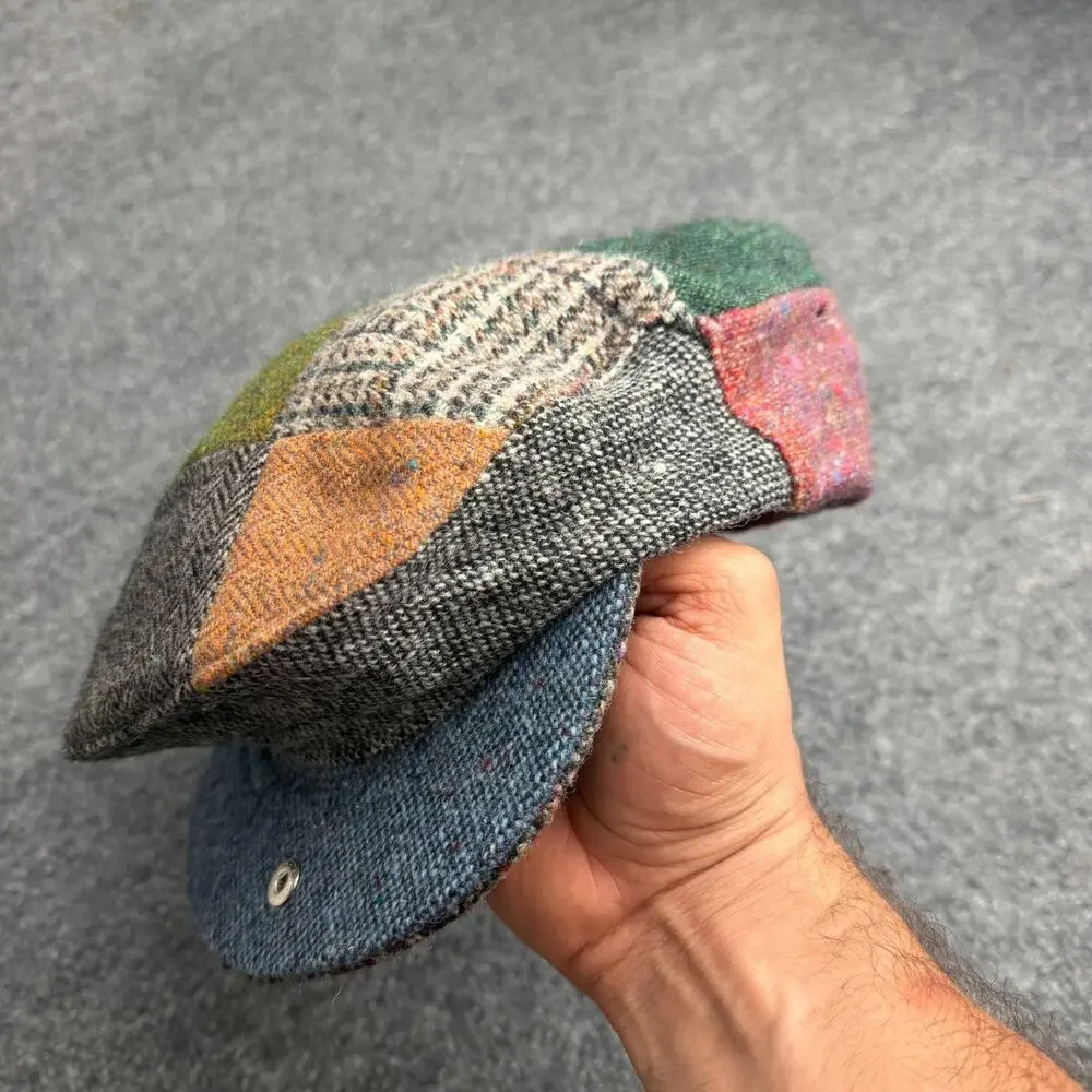 Vintage Hanna Hats Donegal Patchwork Tweed Newsboy Cap XL Made in Ireland Wool
